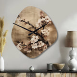 Cherry Blossoms Brown Dark Solitude I - Asymmetric Metal Wall Clock