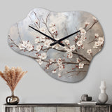 Minimalism Grey And Beige Cherry Blossom I - Asymmetric Metal Wall Clock