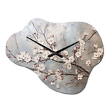 Minimalism Grey And Beige Cherry Blossom I - Asymmetric Metal Wall Clock
