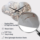 Minimalism Grey And Beige Cherry Blossom I - Asymmetric Metal Wall Clock