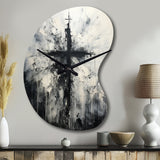 Minimalism Black And White Religious Cross - Asymmetric Metal Wall Clock