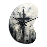 Minimalism Black And White Religious Cross - Asymmetric Metal Wall Clock