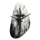 Minimalism Black And White Religious Cross - Asymmetric Metal Wall Clock
