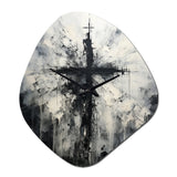 Minimalism Black And White Religious Cross - Asymmetric Metal Wall Clock