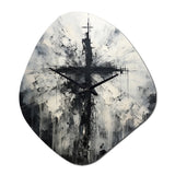 Minimalism Black And White Religious Cross - Asymmetric Metal Wall Clock