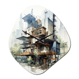 Analytic Drawing Of A City Buildings II - Asymmetric Metal Wall Clock