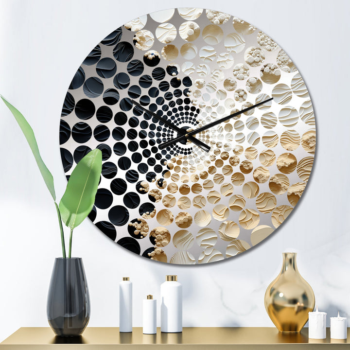 Abstract Cream And Black Liquid Paint - Coastal Metal Wall Clock