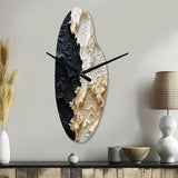 Abstract Cream And Black Liquid Paint - Asymmetric Metal Wall Clock