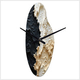 Abstract Cream And Black Liquid Paint - Asymmetric Metal Wall Clock