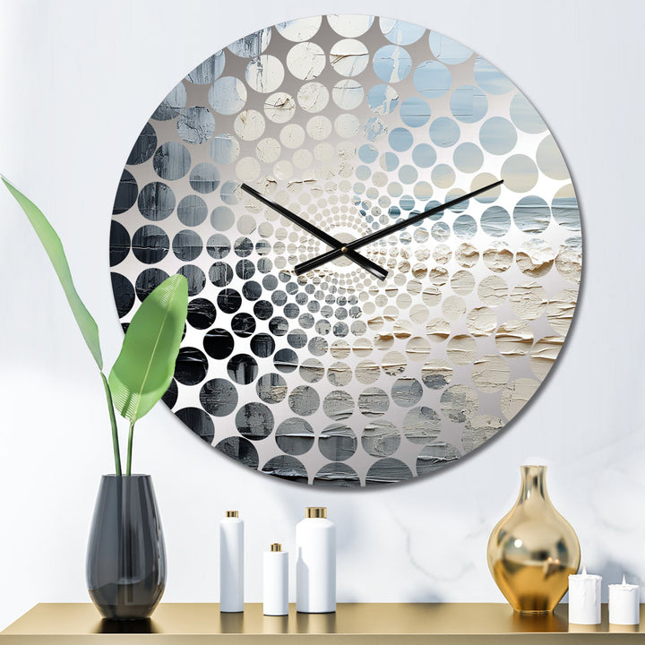 Abstract Cream And Black Liquid Paint II - Coastal Metal Wall Clock