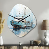 Blue And White Fishing Boat I - Asymmetric Metal Wall Clock