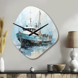 Blue And White Fishing Boat I - Asymmetric Metal Wall Clock