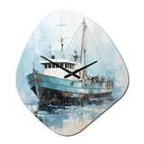 Blue And White Fishing Boat I - Asymmetric Metal Wall Clock