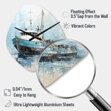 Blue And White Fishing Boat I - Asymmetric Metal Wall Clock