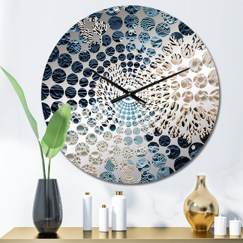 Under Water Blue And White Corals Collage - Coastal Metal Wall Clock