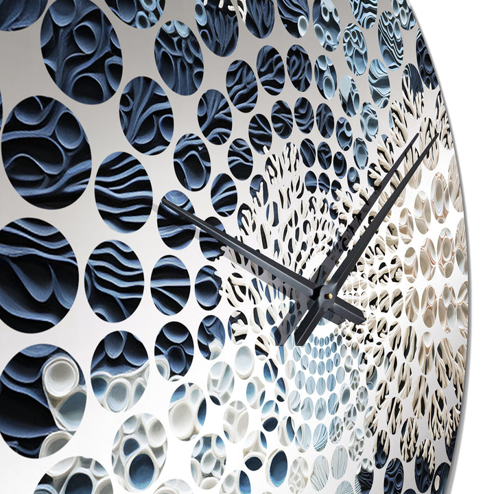Under Water Blue And White Corals Collage - Coastal Metal Wall Clock
