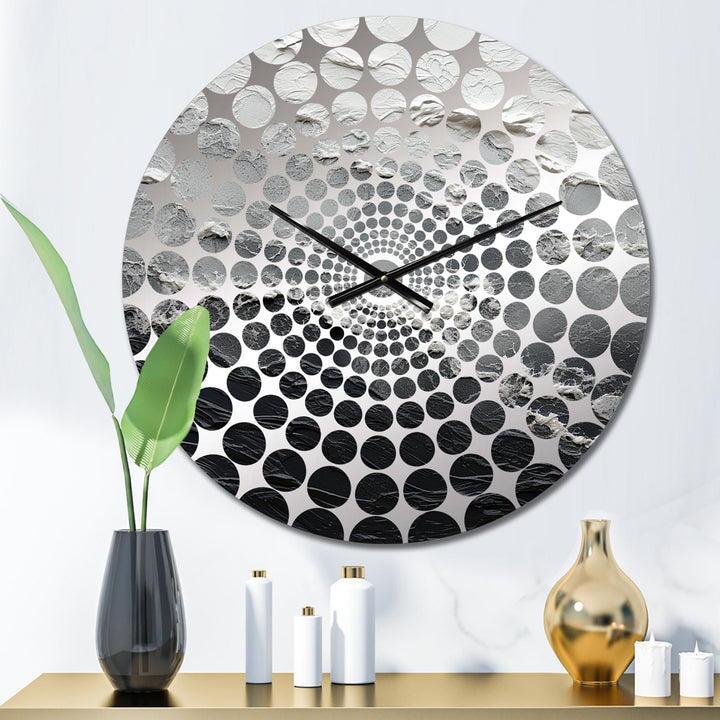 Minimalism Black And White Paint Wave - Coastal Metal Wall Clock