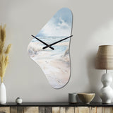 Coastal Beach Charm In Winter - Asymmetric Metal Wall Clock