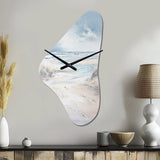 Coastal Beach Charm In Winter - Asymmetric Metal Wall Clock
