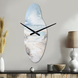 Coastal Beach Charm In Winter - Asymmetric Metal Wall Clock