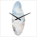 Coastal Beach Charm In Winter - Asymmetric Metal Wall Clock