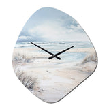 Coastal Beach Charm In Winter - Asymmetric Metal Wall Clock
