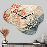 Pink And White Coastal Coral Collage I - Asymmetric Metal Wall Clock