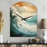 Modern Coastal Blue And Gold Wave - Asymmetric Metal Wall Clock