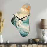 Modern Coastal Blue And Gold Wave - Asymmetric Metal Wall Clock