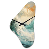 Modern Coastal Blue And Gold Wave - Asymmetric Metal Wall Clock