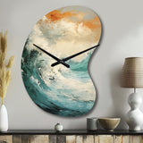 Modern Coastal Blue And Gold Wave - Asymmetric Metal Wall Clock