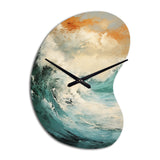 Modern Coastal Blue And Gold Wave - Asymmetric Metal Wall Clock