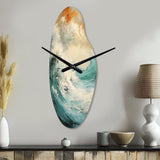 Modern Coastal Blue And Gold Wave - Asymmetric Metal Wall Clock