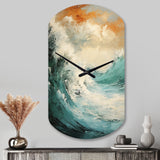 Modern Coastal Blue And Gold Wave - Asymmetric Metal Wall Clock