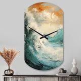 Modern Coastal Blue And Gold Wave - Asymmetric Metal Wall Clock