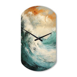 Modern Coastal Blue And Gold Wave - Asymmetric Metal Wall Clock