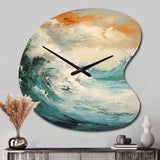 Modern Coastal Blue And Gold Wave - Asymmetric Metal Wall Clock