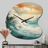 Modern Coastal Blue And Gold Wave - Asymmetric Metal Wall Clock