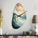 Modern Coastal Blue And Gold Wave - Asymmetric Metal Wall Clock