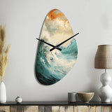 Modern Coastal Blue And Gold Wave - Asymmetric Metal Wall Clock