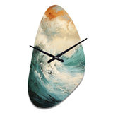 Modern Coastal Blue And Gold Wave - Asymmetric Metal Wall Clock