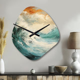 Modern Coastal Blue And Gold Wave - Asymmetric Metal Wall Clock