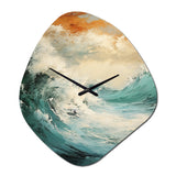 Modern Coastal Blue And Gold Wave - Asymmetric Metal Wall Clock