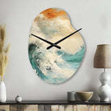Modern Coastal Blue And Gold Wave - Asymmetric Metal Wall Clock