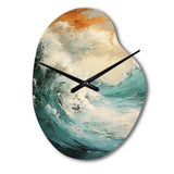 Modern Coastal Blue And Gold Wave - Asymmetric Metal Wall Clock
