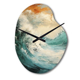 Modern Coastal Blue And Gold Wave - Asymmetric Metal Wall Clock