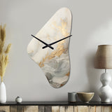 Modern Coastal Beige And Gold River II - Asymmetric Metal Wall Clock