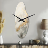 Modern Coastal Beige And Gold River II - Asymmetric Metal Wall Clock