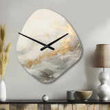 Modern Coastal Beige And Gold River II - Asymmetric Metal Wall Clock