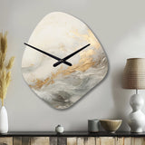 Modern Coastal Beige And Gold River II - Asymmetric Metal Wall Clock